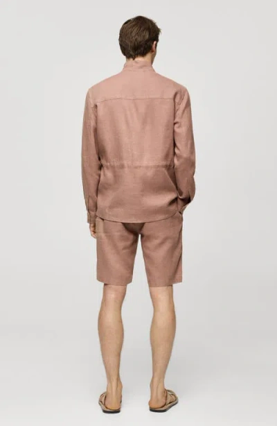 Mango Men's Linen Pockets Detail Overshirt In Pastel Pink