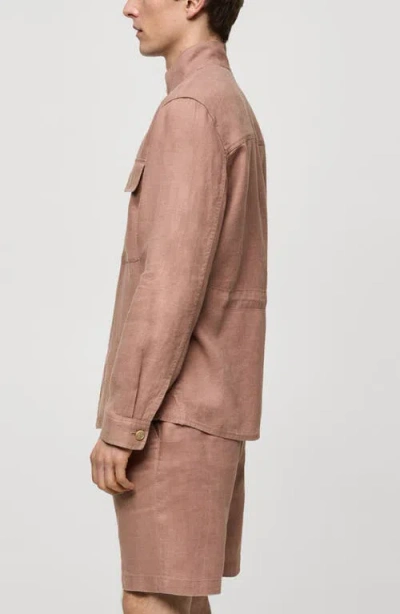 Mango Men's Linen Pockets Detail Overshirt In Pastel Pink