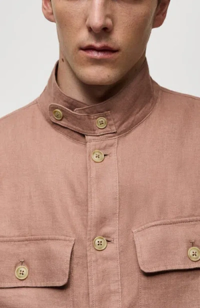 Mango Men's Linen Pockets Detail Overshirt In Pastel Pink