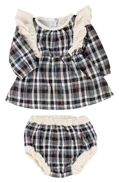 Miki Miette Plaid Ruffle Accent Long Sleeve Cotton Dress & Bloomers In Symphony