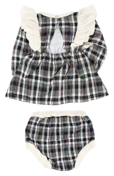 Miki Miette Plaid Ruffle Accent Long Sleeve Cotton Dress & Bloomers In Symphony