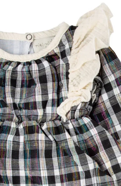 Miki Miette Plaid Ruffle Accent Long Sleeve Cotton Dress & Bloomers In Symphony