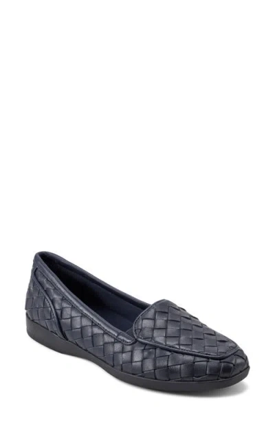 Easy Spirit Devitt 10 Womens Leather Slip On Loafers In Dark Blue