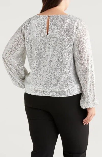 Tahari Asl Sequin Top In Silver