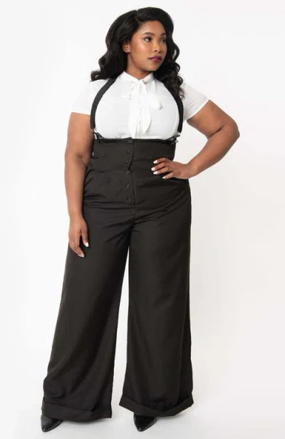 Unique Vintage Plus Size Thelma High Waist Suspender Pants In Black