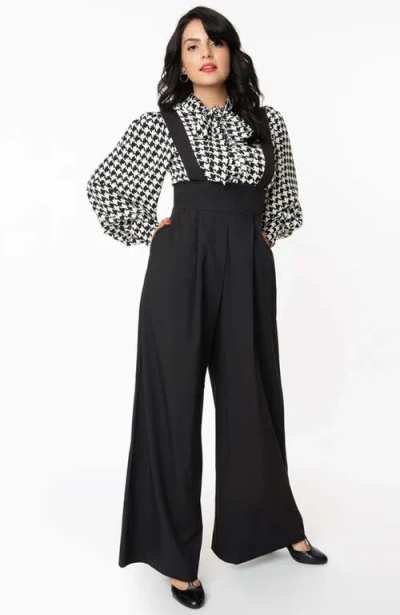 Shop Unique Vintage Wide Leg Rochelle Suspender Pants In Black