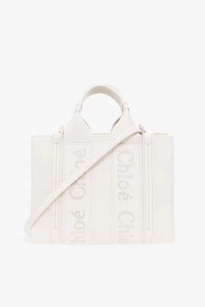 Chloé Woody Small Shopper Bag In White