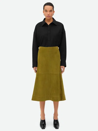 Bottega Veneta Suede Leather Midi Skirt Clothing In Green