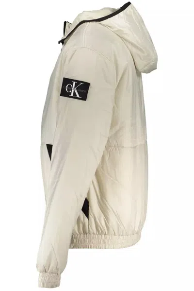 Calvin Klein Logo-patch Zip-up Jacket In Beige