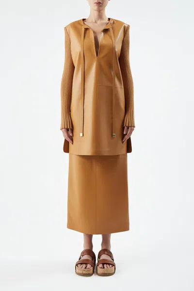 Gabriela Hearst Beko Mixed-media Cashmere Long-sleeve Mini Dress In Cashew