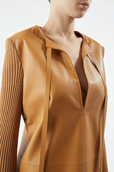 Gabriela Hearst Beko Mixed-media Cashmere Long-sleeve Mini Dress In Cashew