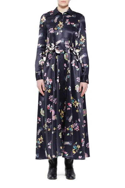 Gabriela Hearst Clive Shirtdress In Dark Navy Multi Printed Silk In Dark Navy Multi