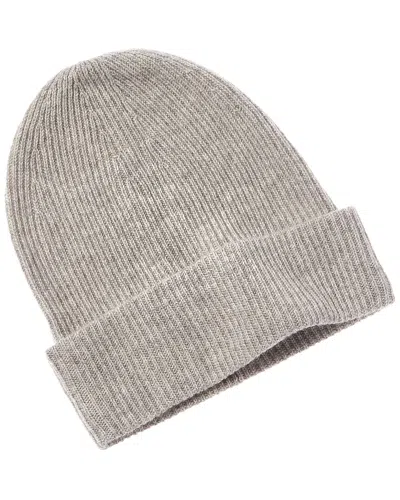 Amicale Cashmere Rib Double Foldover Cuff Slouchy Cashmere Beanie In Grey