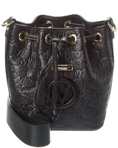 Valentino By Mario Valentino Jules Dollaro Monogram Leather Bucket Bag In Black