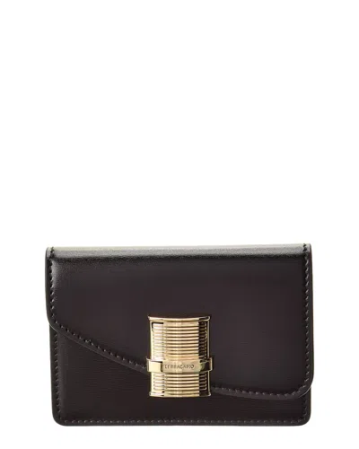 Ferragamo Fiamma Leather Card Holder In Black