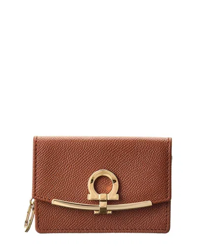 Ferragamo Gancini Leather Card Case In Brown