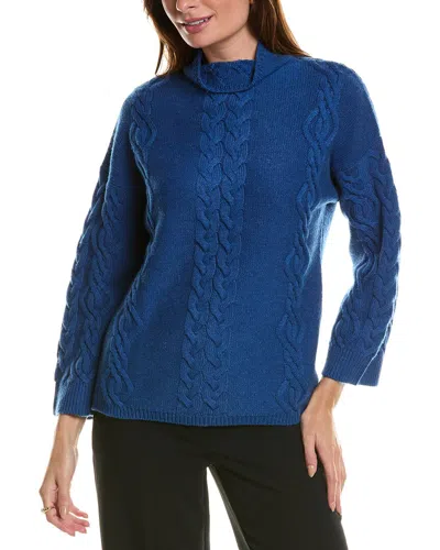 Forte Cashmere Placed Cable Funnel Neck Wool & Cashmere-blend Sweater In Blue