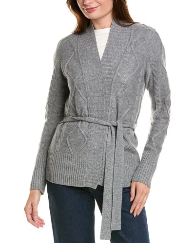 Forte Cashmere Belted Cable Wool & Cashmere-blend Cardigan In Grey
