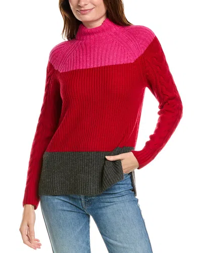 Forte Cashmere Colorblocked Funnel Neck Wool & Cashmere-blend Sweater In Pink