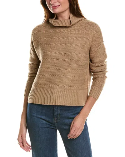 Forte Cashmere Crop Textured Mock Neck Wool & Cashmere-blend Sweater In Brown
