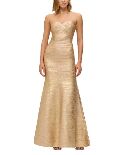 Herve Leger The Metallic Sara Gown In Gold Foil