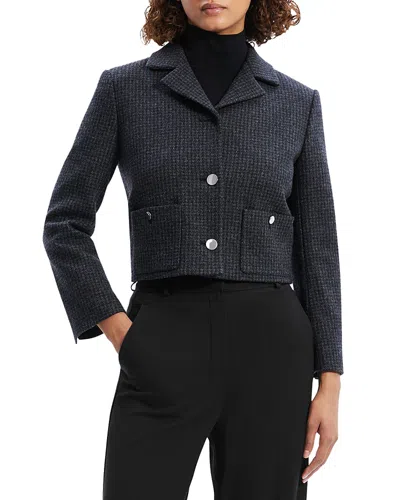Theory Check Recycled Wool Blend Crop Jacket In Charcoal Melange
