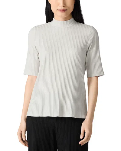 Shop Eileen Fisher Mock Neck Elbow Sleeve Top In Bone