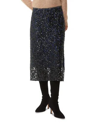 Whistles Floral Sequins Midi Skirt In Black/multi