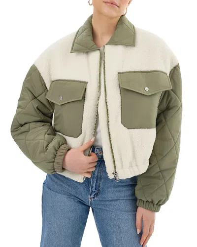 Shop Lamarque Mixed Media Jacket In Ivory/sage