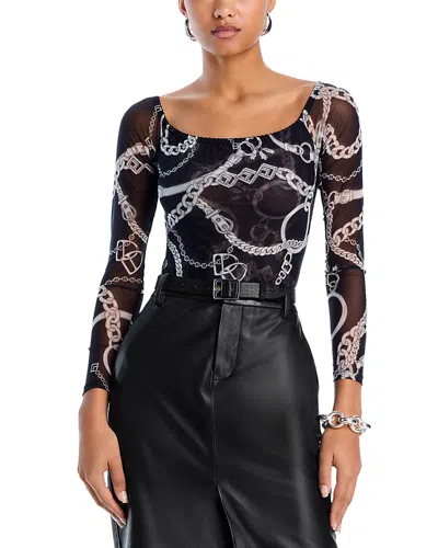 L Agence L'agence Peonie Mesh Bodysuit In Black/white