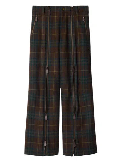 Burberry Check Zipper Pants In Brown