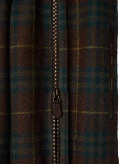 Burberry Check Zipper Pants In Brown