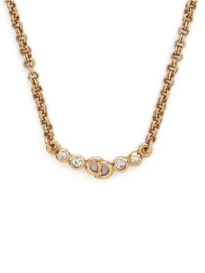 Pre-owned Dior Cd Rhinestone Necklace In Gold