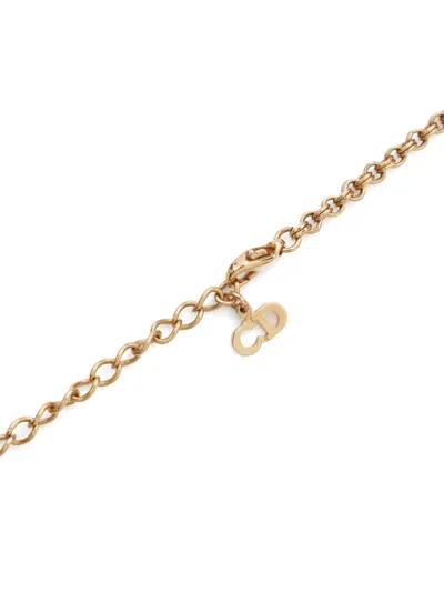 Pre-owned Dior Cd Rhinestone Necklace In Gold