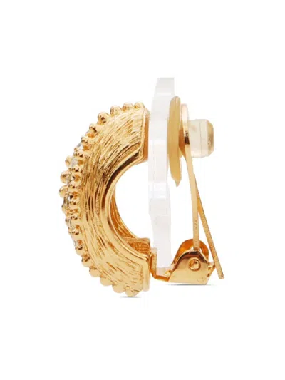 Pre-owned Dior Rhinestone-embellished Clip-on Earrings In Gold