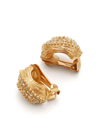 Pre-owned Dior Rhinestone-embellished Clip-on Earrings In Gold