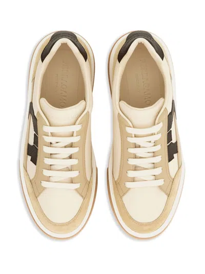 Ferragamo Beige Low Top Gancini Ornament Sneakers In Neutrals