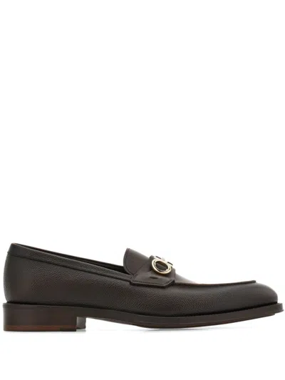 Ferragamo Gancini-plaque Loafers In Brown