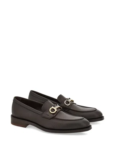 Shop Ferragamo Gancini-plaque Loafers In Brown