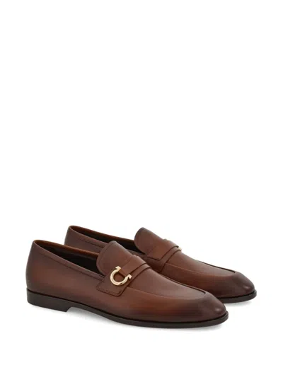 Ferragamo Gancini-plaque Loafers In Brown