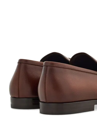 Ferragamo Gancini-plaque Loafers In Brown