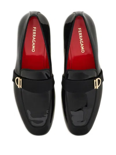 Ferragamo Gancini-plaque Loafers In Black