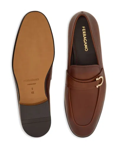 Ferragamo Gancini-plaque Loafers In Brown