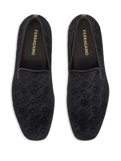 Ferragamo Velvet Loafers In Black