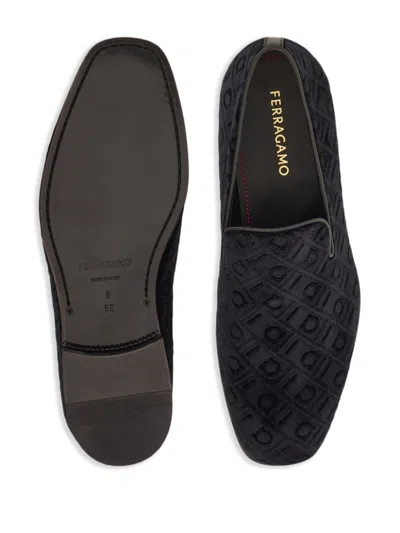 Ferragamo Velvet Loafers In Black