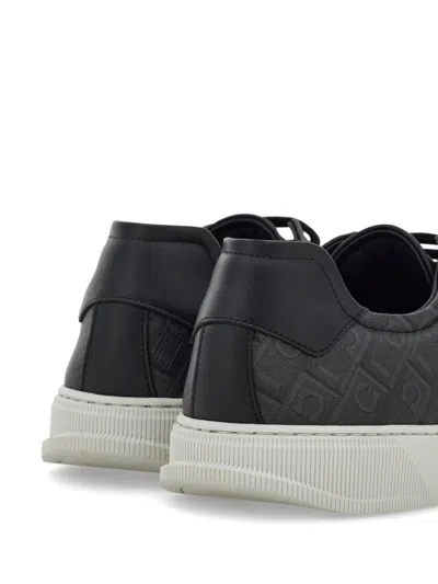 Ferragamo Man Sneakers Lead Size 9.5 Soft Leather In Black