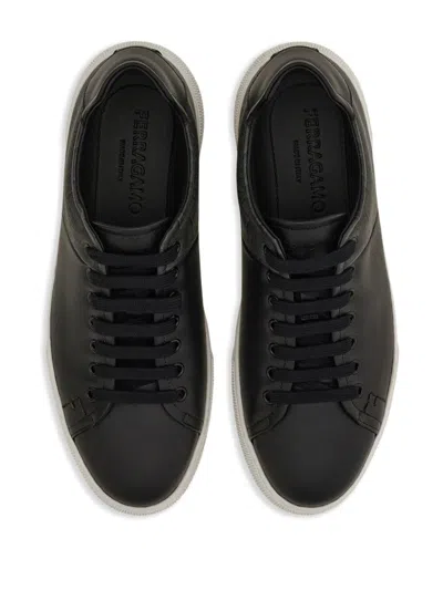 Ferragamo Man Sneakers Lead Size 9.5 Soft Leather In Black