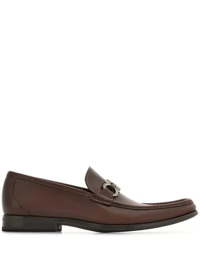 Ferragamo Gin Leather Loafers In Brown