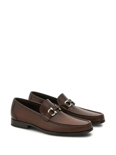 Ferragamo Gin Leather Loafers In Brown