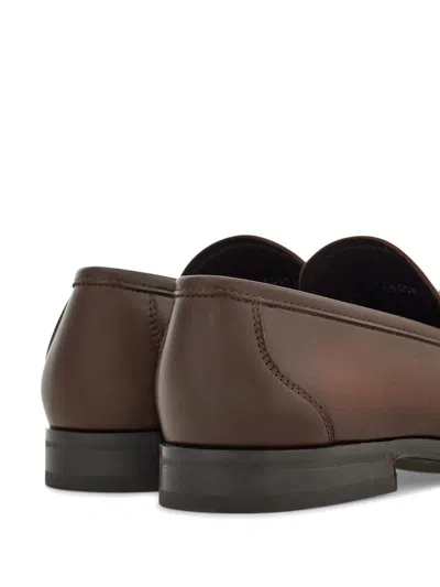 Ferragamo Gin Leather Loafers In Brown